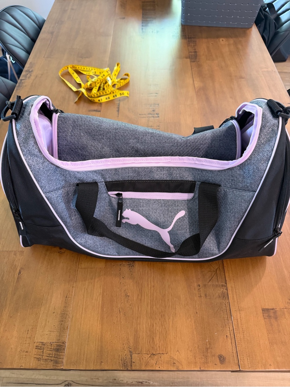 Puma Gray Duffel Bag with Light Pink Accents